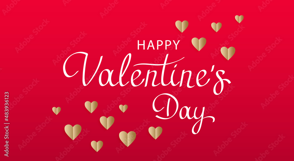 Happy Valentine's Day text, handwritten typographic poster on red background.