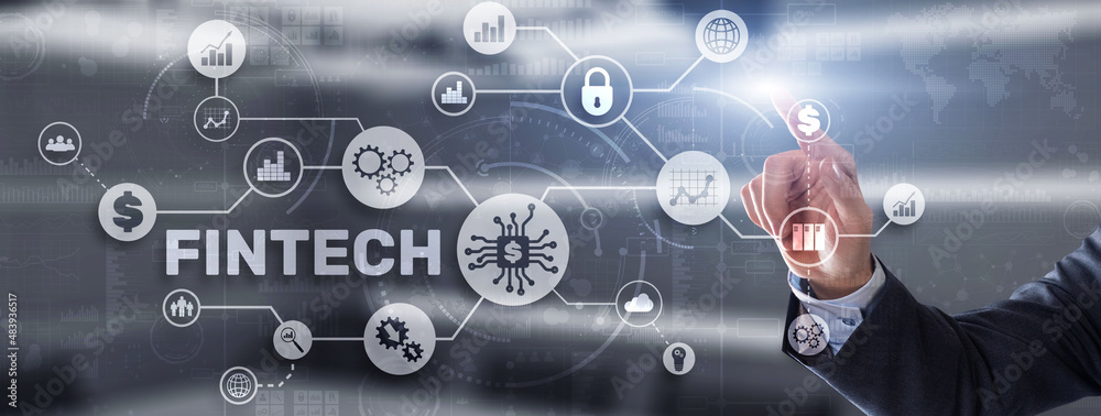 Fintech Investment Financial Technology Concept. 3D Virtual screen Fintech Investment Financial Technology Concept. 3D Virtual screen