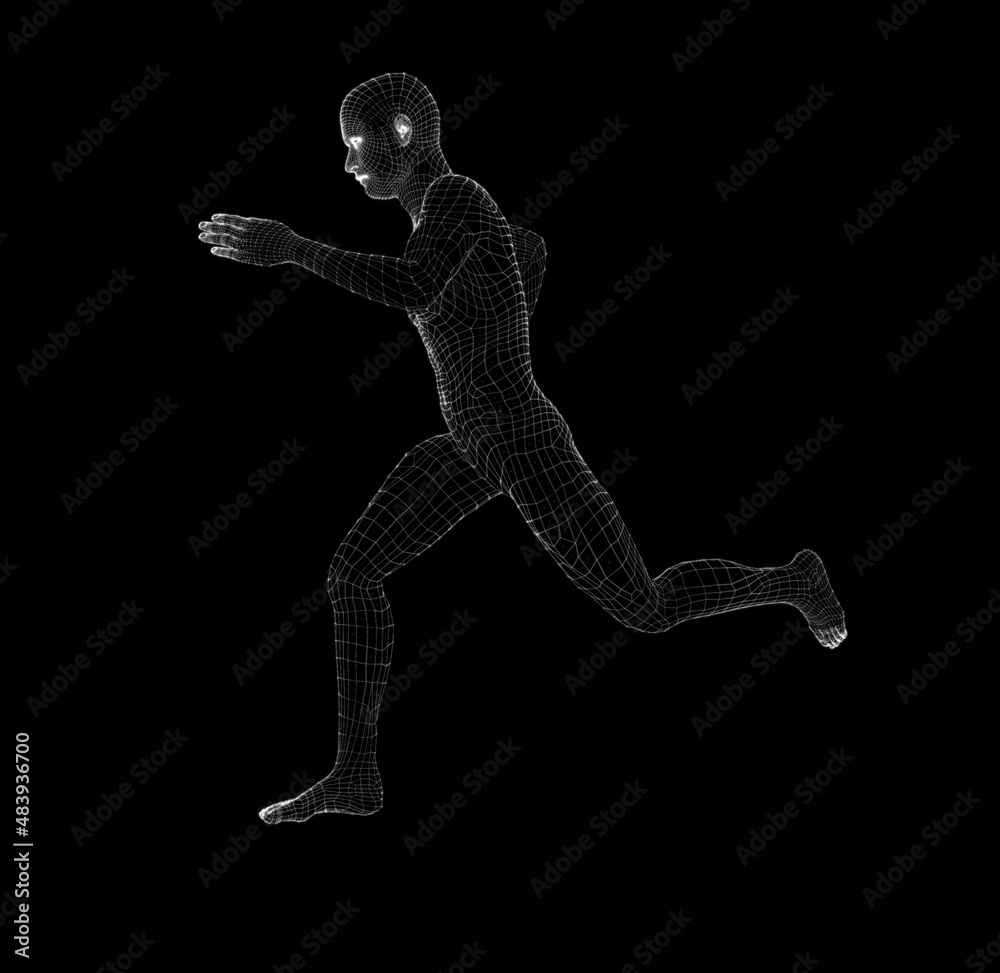Hologram Human running. Medical and Technology Concept