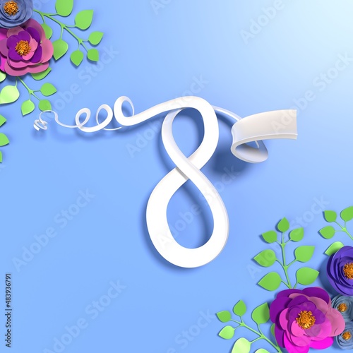 Number 8 Confetti on Floral Design to Celebrate 8 March International Women's Day