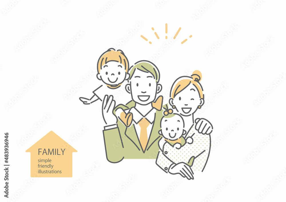 仲良し四人家族 シンプルでお洒落な線画イラスト Stock Illustration Adobe Stock