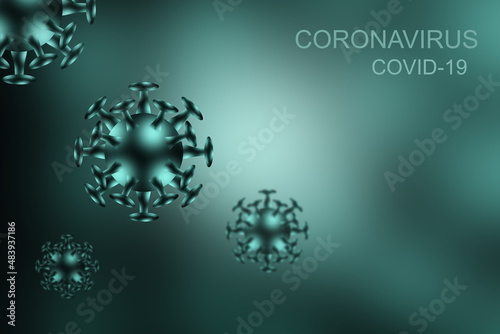 Coronavirus COVID-19 on a blue background. 3D rendering of a virus. Coronavirus virus outbreak and coronavirus flu background. Epidemic of viral diseases