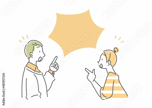 驚く夫婦　シンプルでお洒落な線画イラスト