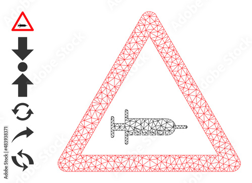 Vector vaccine warning mesh icon structure. Abstract 2d mesh vaccine warning, built from flat mesh.