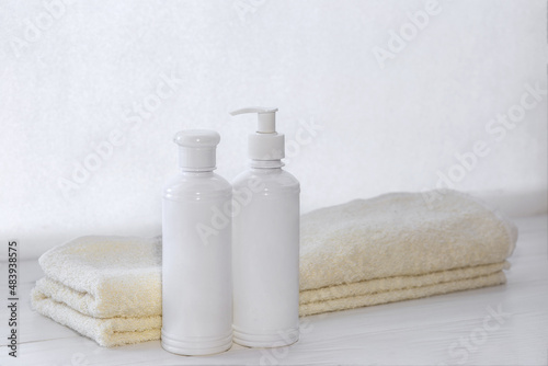 Clean soft towels on the wood background