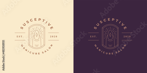 Finger with nail logo emblem design template vector illustration in minimal line art style