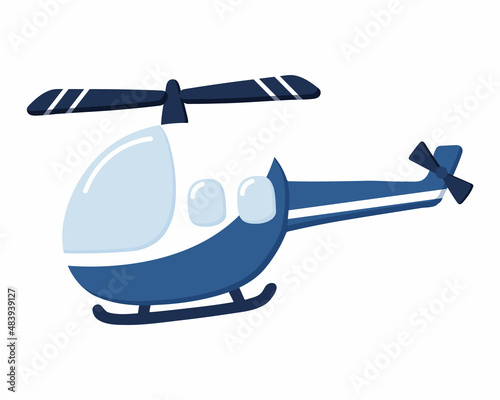 Blue Helicopter in Cartoon style. Vector isolated