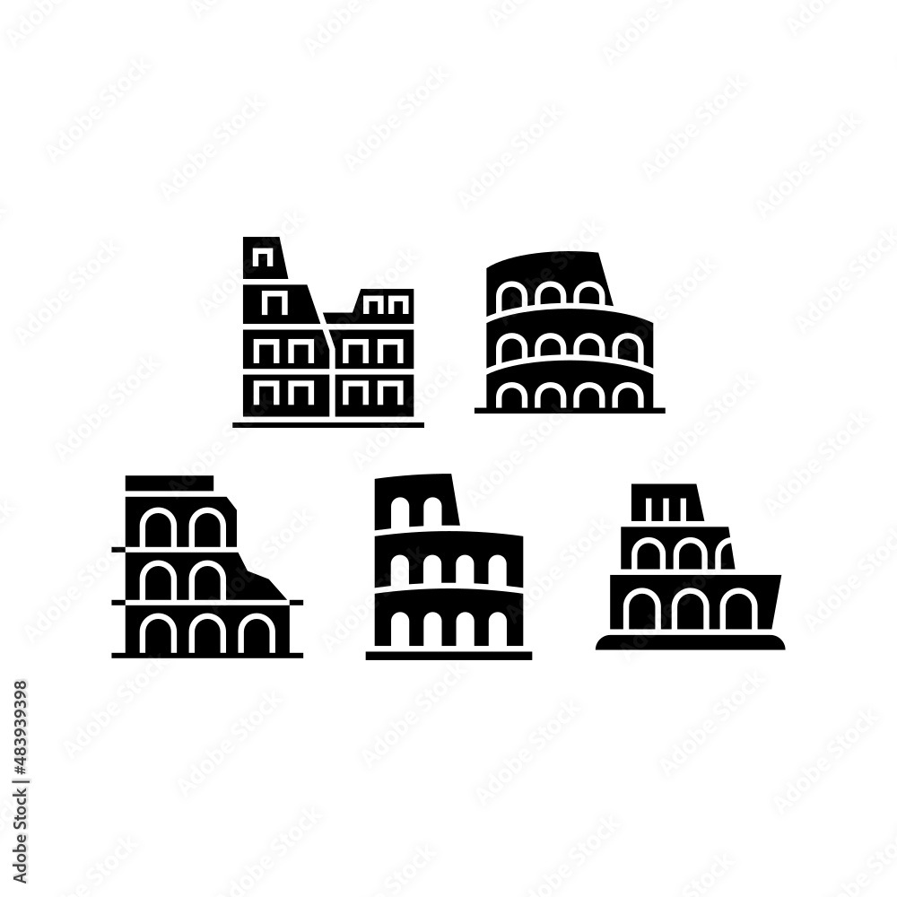 Colosseum set icon isolated on white background