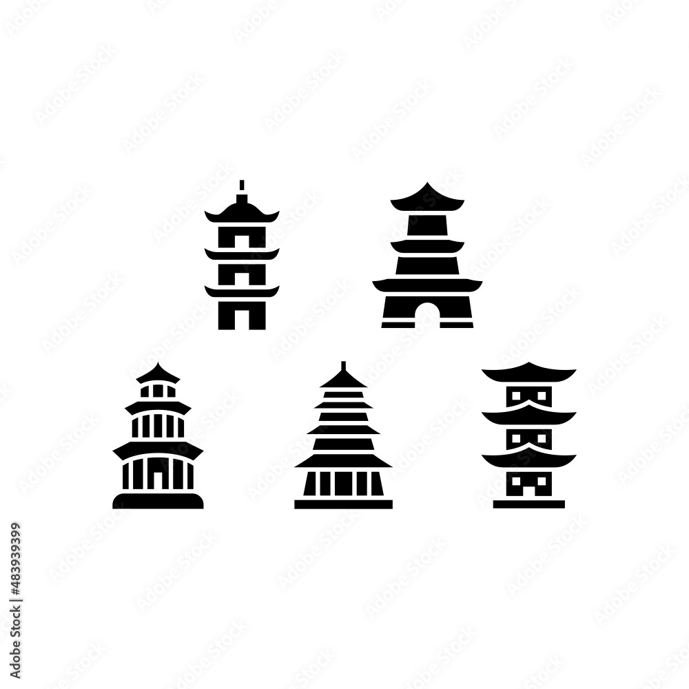 Pagoda set icon isolated on white background Pagoda set icon isolated on white background