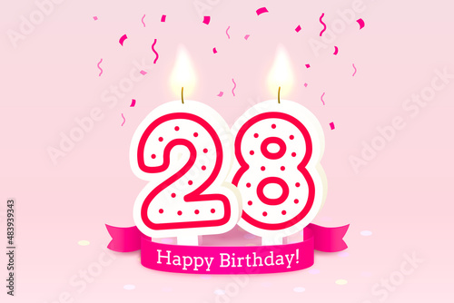 Happy Birthday years. 28 anniversary of the birthday, Candle in the form of numbers. Vector