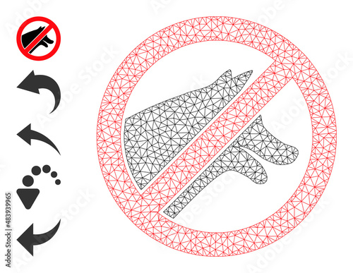 Vector stop dogs mesh icon structure. Abstract flat mesh stop dogs, designed with flat mesh. Polygonal wireframe stop dogs icon image in low poly style with combined linear items and other objects.