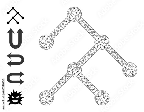 Vector binary structure mesh icon model. Abstract flat mesh binary structure, designed with flat mesh. Mesh carcass binary structure icon image in lowpoly style with organized lines and other objects.