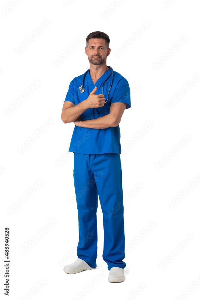 Doctor in blue uniform with thumb up Doctor in blue uniform with thumb up