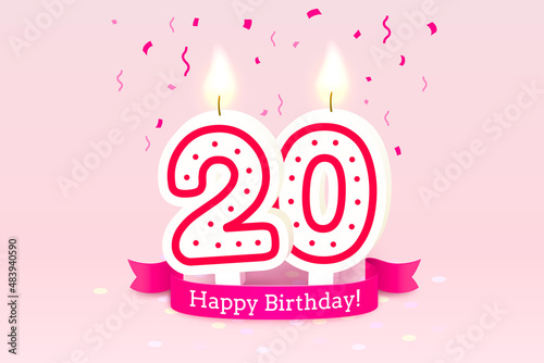 Happy Birthday years. 20 anniversary of the birthday, Candle in the form of numbers. Vector