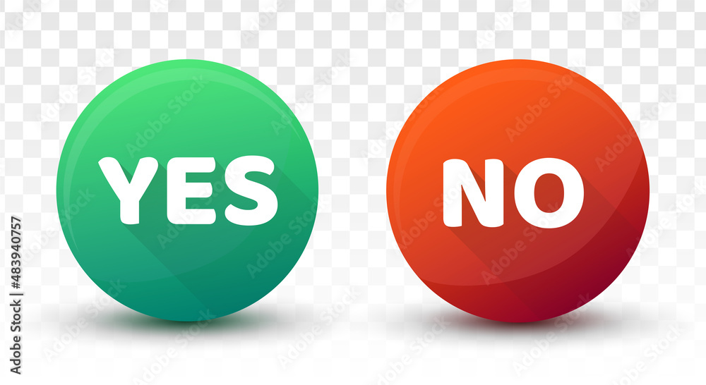 Yes and no buttons in green and red colors. Flat design of correct or incorrect vote question. Wrong or right answer. Vector EPS 10 Yes and no buttons in green and red colors. Flat design of correct or incorrect vote question. Wrong or right answer. Vector EPS 10