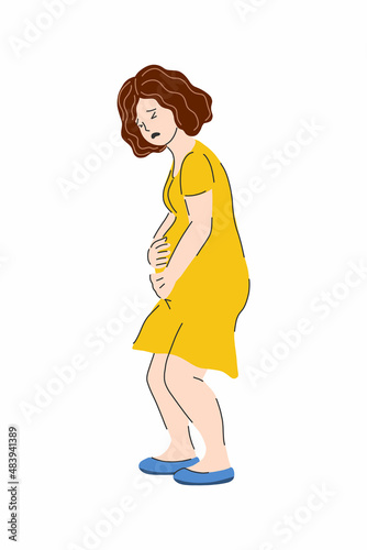 pregnant woman has misbirth. miscarriage and abortion.  uterine bleeding. Rh-conflict during pregnancy. spotting from the vagina. stock vector illustration isolated on white background.