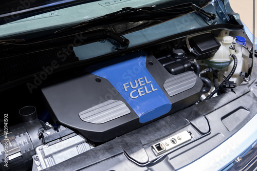фотографія Open hood of the hydrogen fuel cell car.