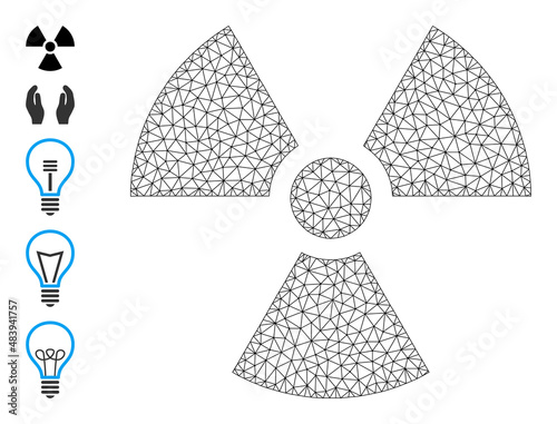 Vector radioactivity mesh icon model. Abstract flat mesh radioactivity, built from flat mesh. Mesh wireframe radioactivity icon image in low poly style with combined linear items and similar objects.