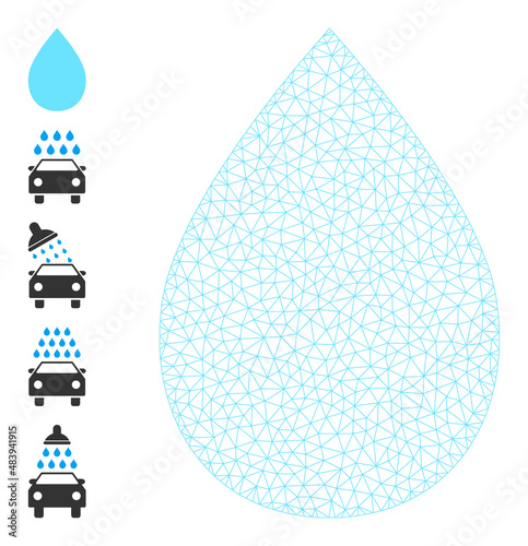 Vector water drop mesh icon model. Abstract flat mesh water drop, designed with flat mesh. Mesh wireframe water drop icon image in low poly style with connected lines and other objects.