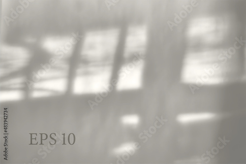 Curtains window shadow. Mesh soft overlay light effects transparent on white wall. Template for design presentation card, poster, stories Photo realistic vector
