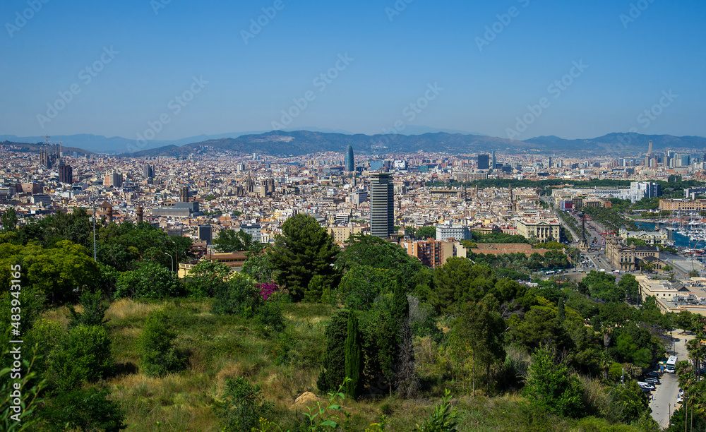 Panoramic view of Barcelona in summer day. Spain
