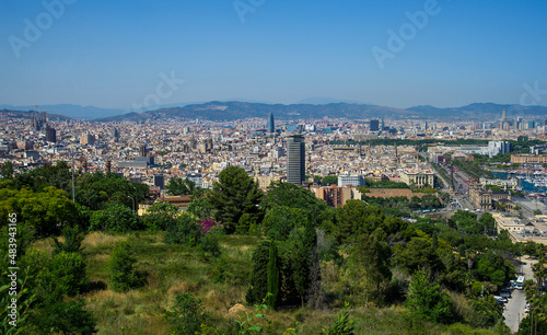 Panoramic view of Barcelona in summer day. Spain