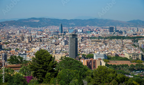 Panoramic view of Barcelona in summer day. Spain