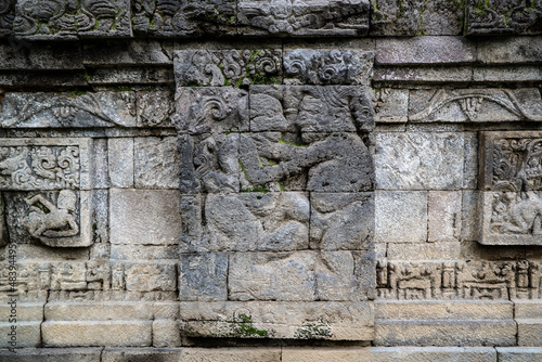 Reliefs on the walls of the ancient Surowono temple  Pare  Kediri  Indonesia