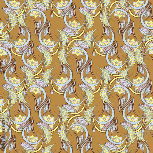 Seamless abstract floral pattern. Beige vector background. Graphic modern pattern