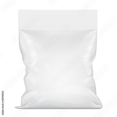 Mockup Blank Foil Or Paper Food Stand Up Pouch Snack Sachet Bag Packaging With Handle. Illustration Isolated On White Background. Mock Up, Mockup Template Ready For Your Design. Vector EPS10