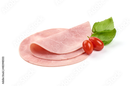Boiled Ham, close-up, isolated on white background.