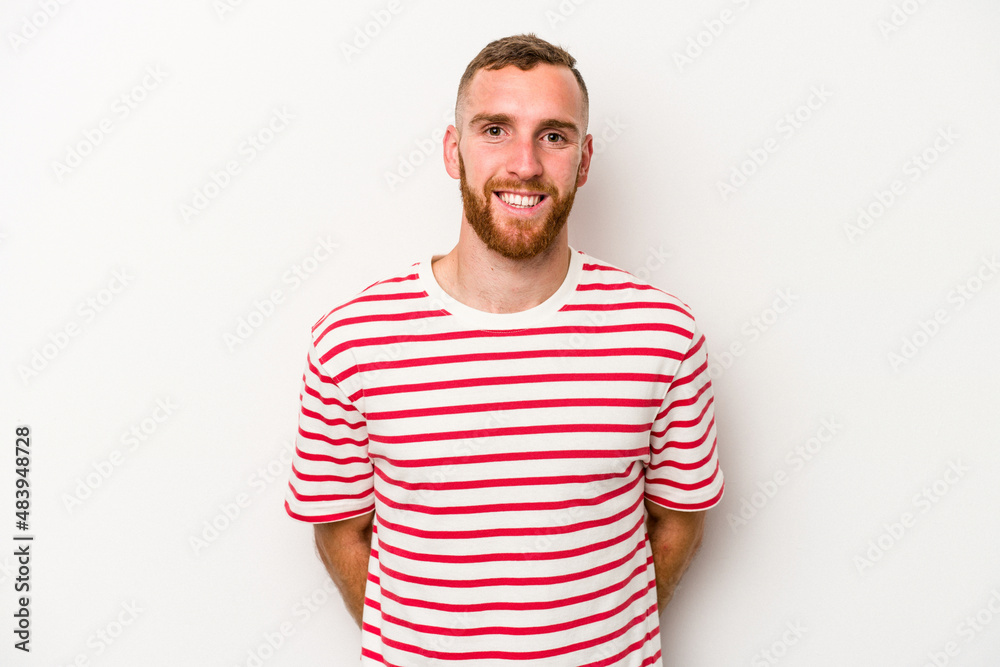 Young caucasian man isolated on white background happy, smiling and cheerful. Young caucasian man isolated on white background happy, smiling and cheerful.