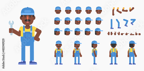 Creation kit of auto mechanic, engineer or builder. Modern vector illustration. Create your own pose, action, animation