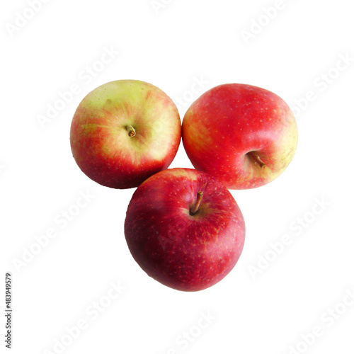 Three pieces of ripe apples on a white background
