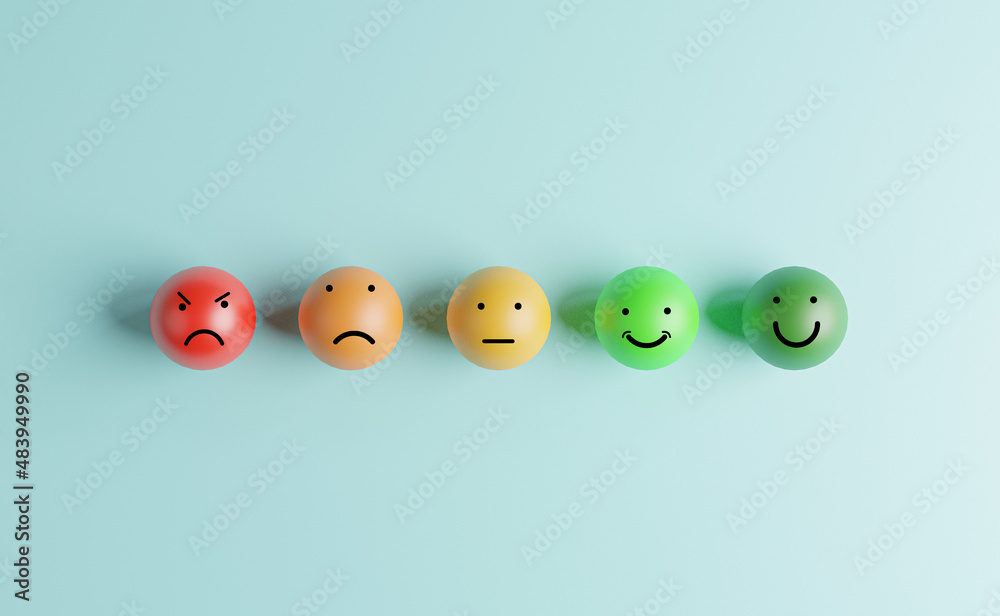 Smile normal and sad emotion face for customer evaluation and client satisfaction concept by 3d render. Smile normal and sad emotion face for customer evaluation and client satisfaction concept by 3d render.