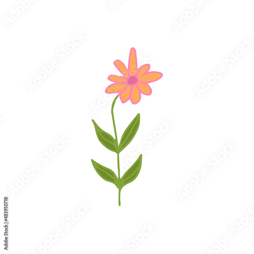 Hand drawn doodle floral element, colored abstract plant for decoration, isolated vector illustration