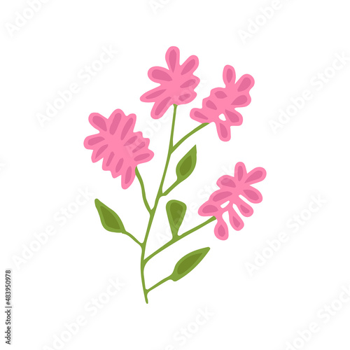 Hand drawn doodle floral element, colored abstract plant for decoration, isolated vector illustration © gl-0-kw