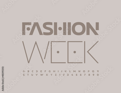Vector stylish Logo Fashion Week. Trendy elegant Font. Modern Artistic Alphabet Letters and Numbers set