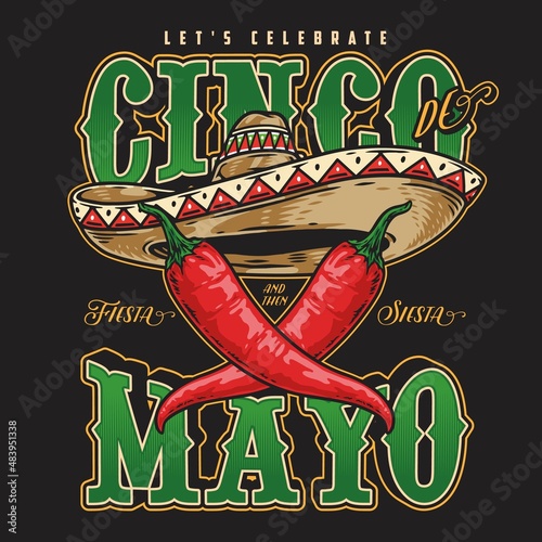 Sombrero and chili pepper emblem