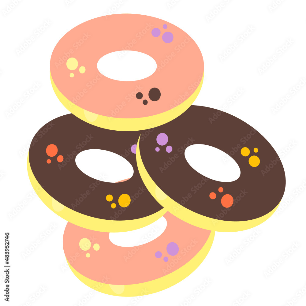 Fototapeta premium Vector illustration of donuts in chocolate with colored dragees. Isolated