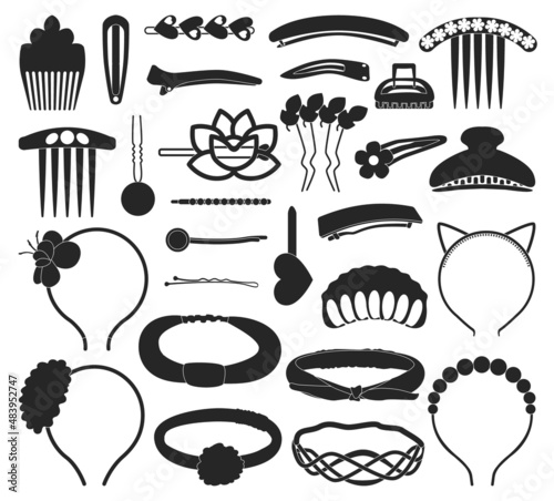Hairpins isolated black set icon. Vector illustration barrette on white background. Vector black set icon hairpins.