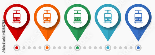 Subway, tube, train concept vector icon set, flat design pointers, infographic template