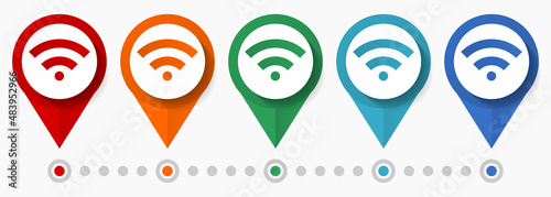 Wifi, communication concept vector icon set, flat design pointers, infographic template