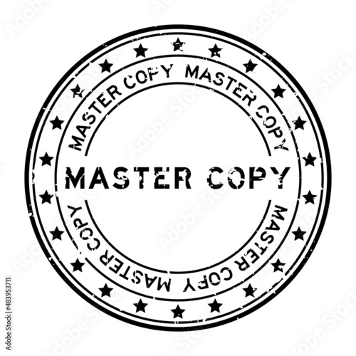 Grunge black master copy word round rubber seal stamp on white background
