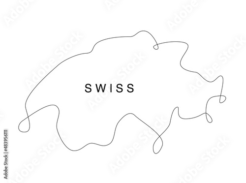 Line art Swiss map. continuous line Switzerland map. vector illustration. single outline Europa state.