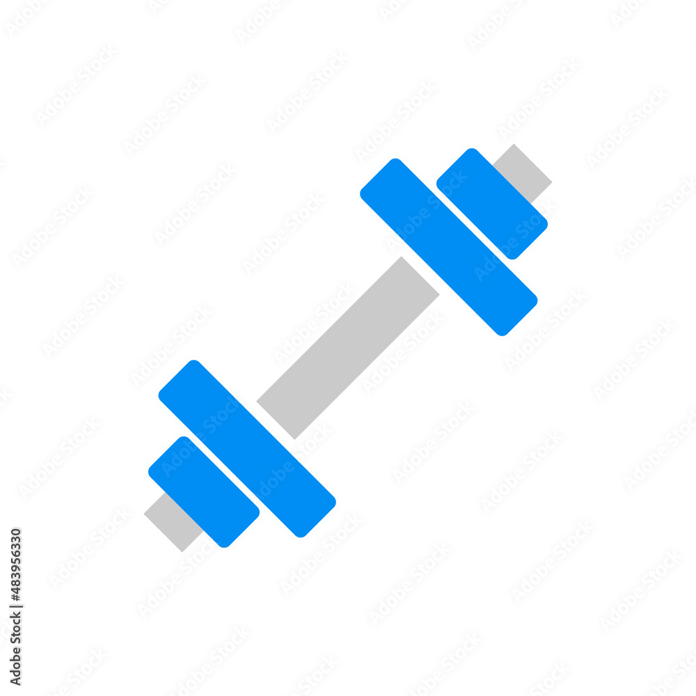 Blue dumbbell icon. Strength training tools. Vector. Blue dumbbell icon. Strength training tools. Vector.