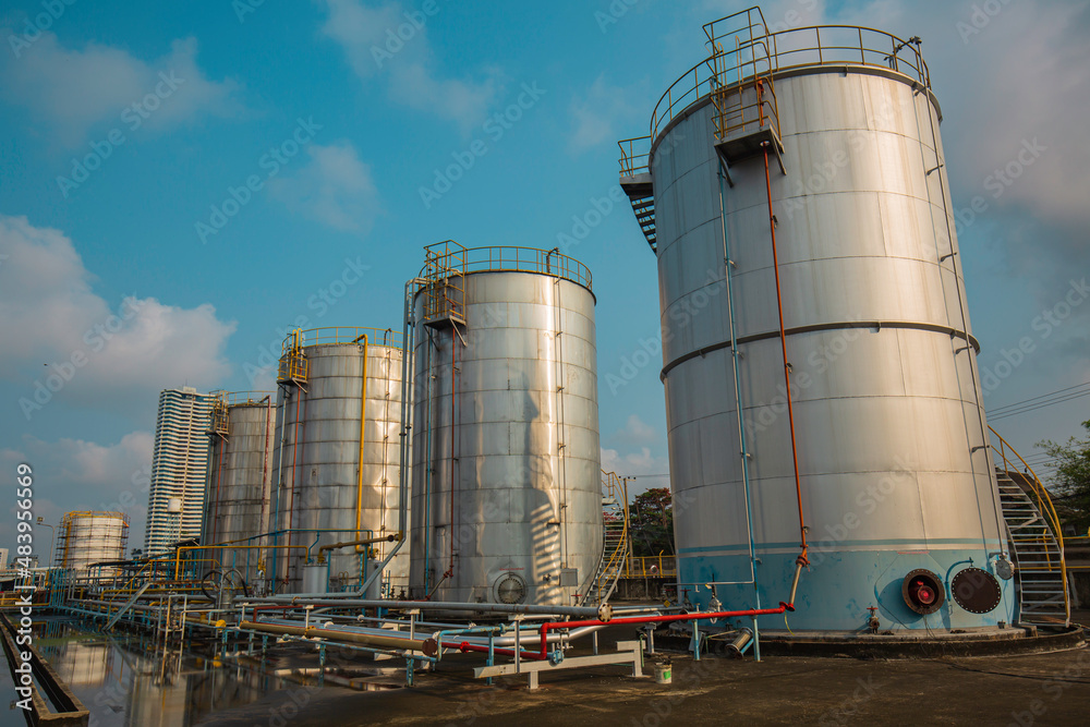 Male walking the up stairway inspection visual record storage tank. Male walking the up stairway inspection visual record storage tank.