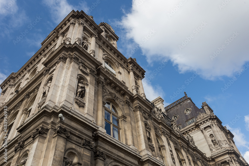 Corner of dramatic gothic building in Paris