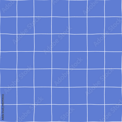 Blue white checkered cell paper vector seamless pattern. Geometric abstract background. Scandinavian decorative style plaid notebook sheet surface design.