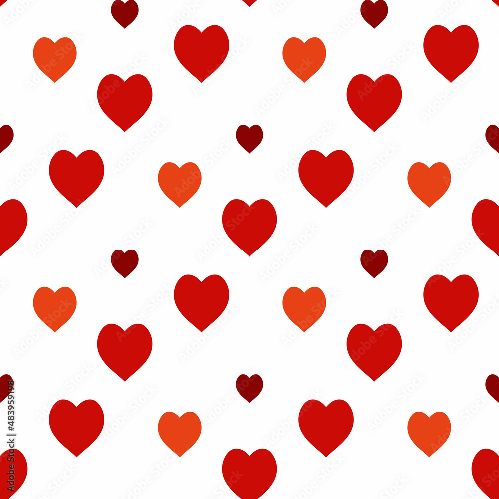 Seamless pattern with red and orange hearts on white background. Vector image. Seamless pattern with red and orange hearts on white background. Vector image.